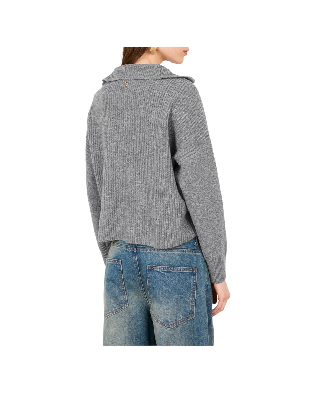Maglia a costine mezza zip Grigio F03O0091 GRIGIO PHILIA LOFT 