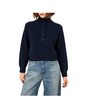 Maglia con collo alto e bottoni Blu