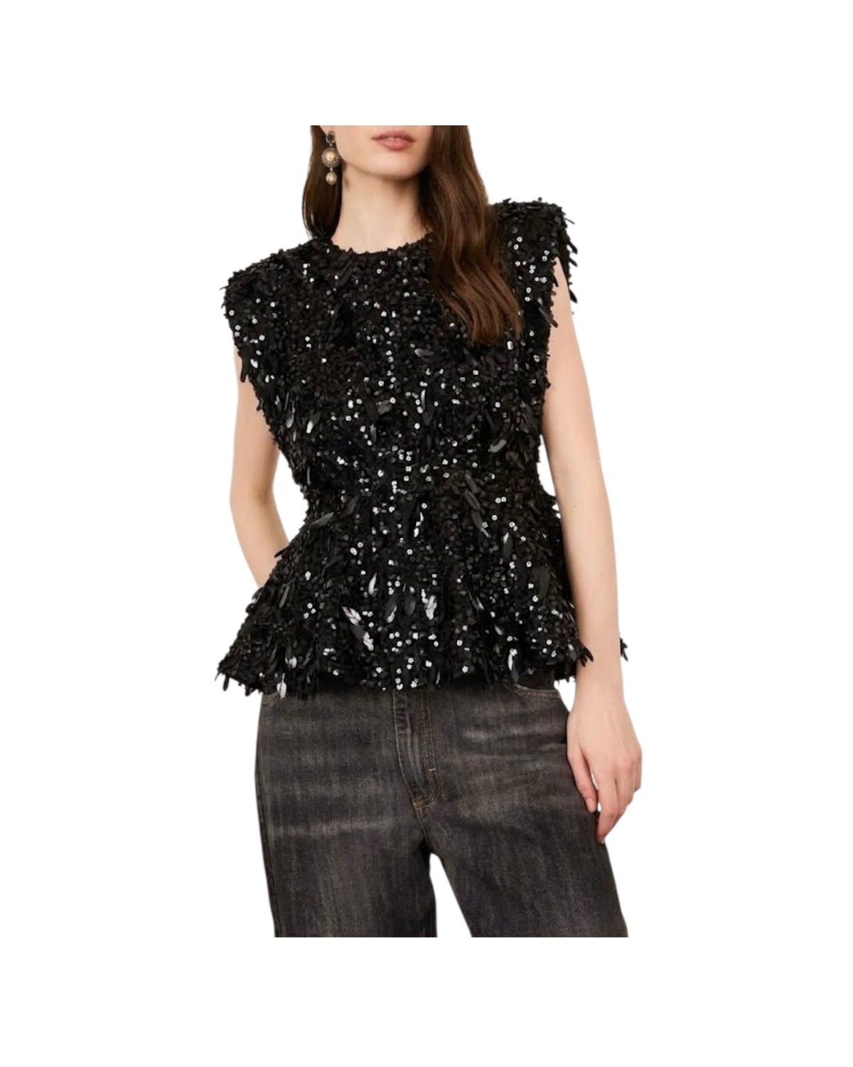 Top con paillettes Nero V03A0229 NERO PHILIA LOFT 