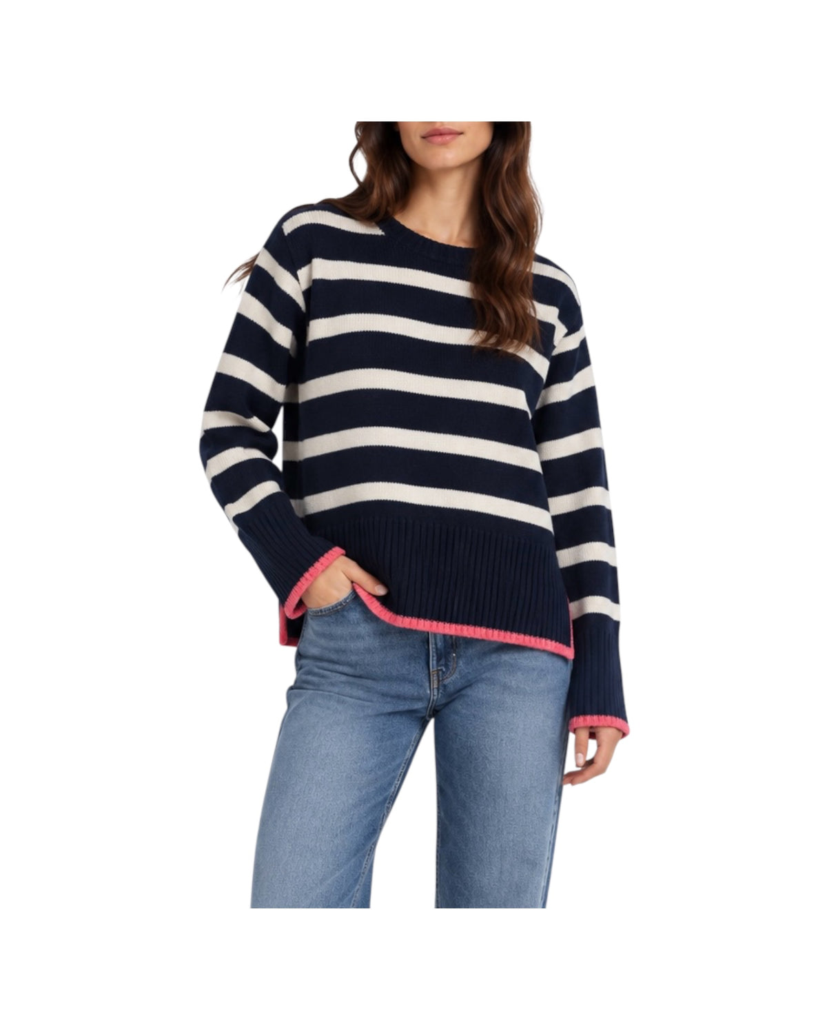 Maglione motivo a righe in cashmere Blu 86820 BLU RETOIS 