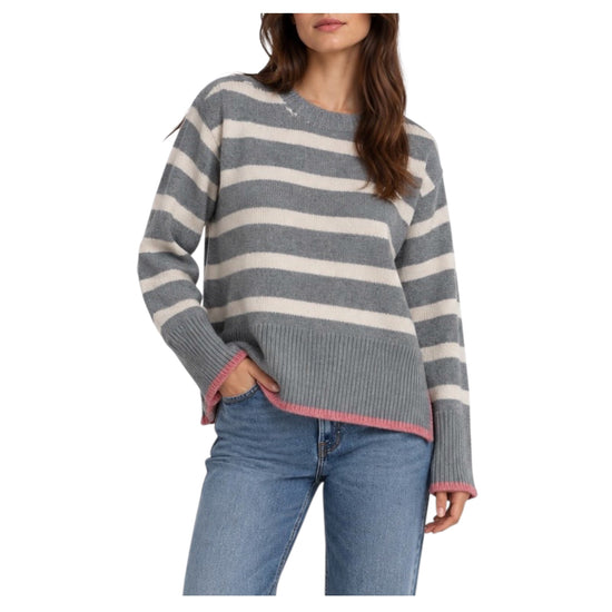 Maglione motivo a righe in cashmere Grigio 86820 GRIGIO RETOIS 