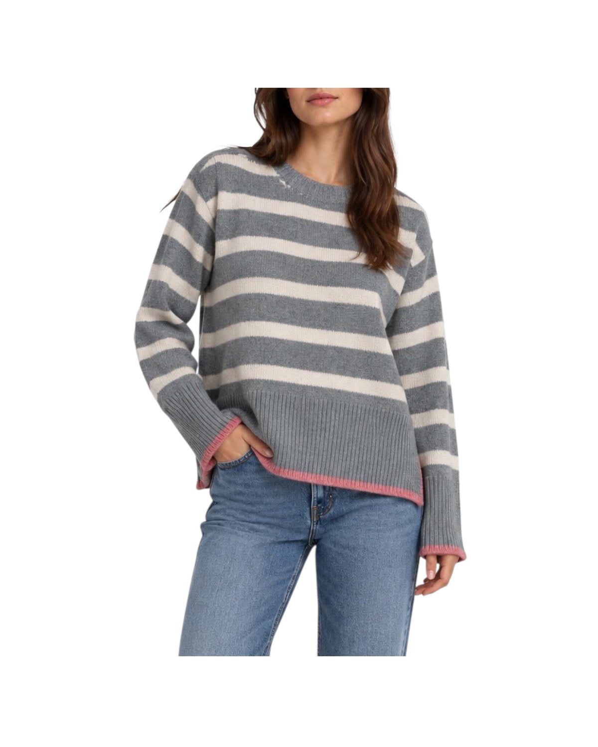 Maglione motivo a righe in cashmere Grigio 86820 GRIGIO RETOIS 