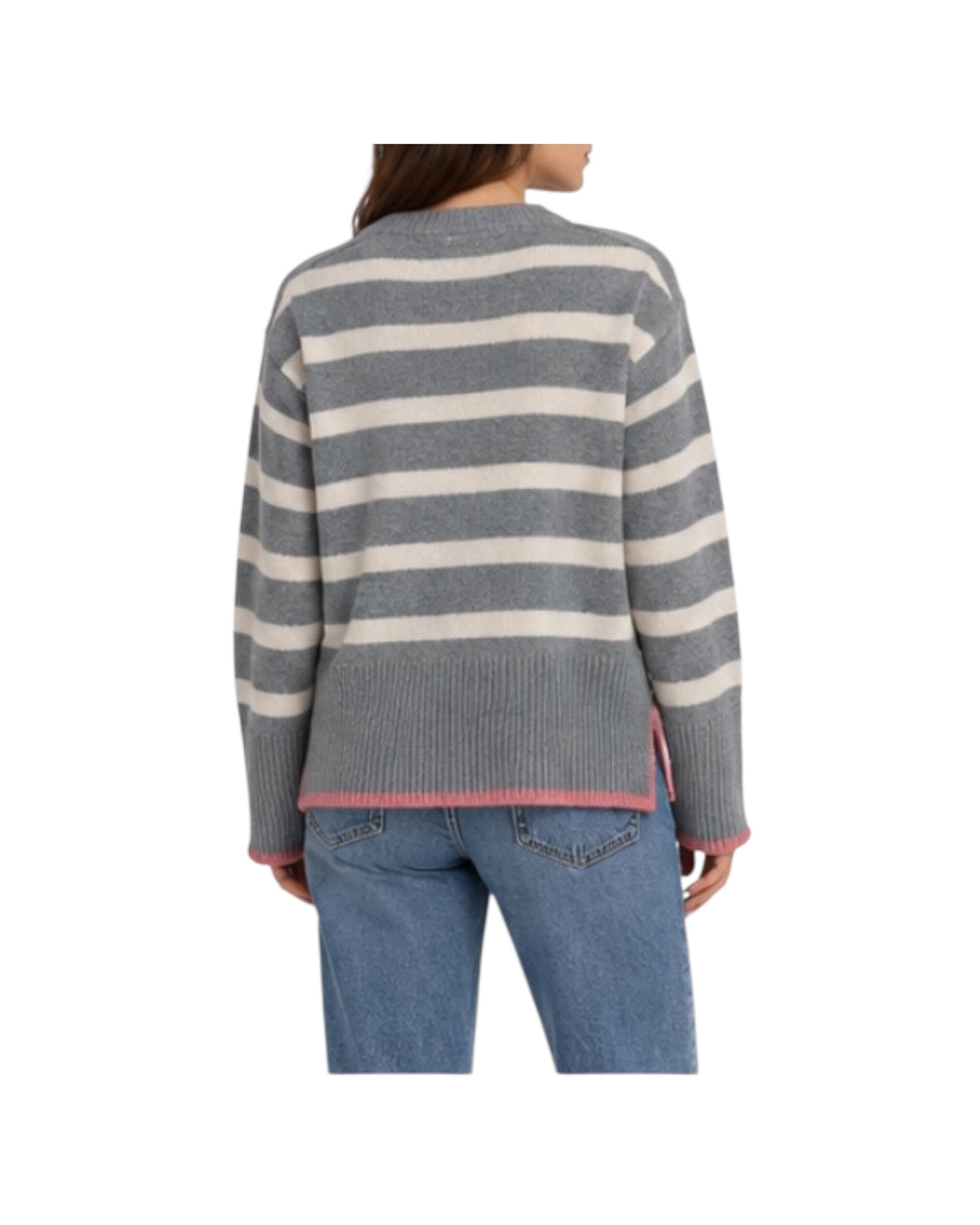 Maglione motivo a righe in cashmere Grigio 86820 GRIGIO RETOIS 