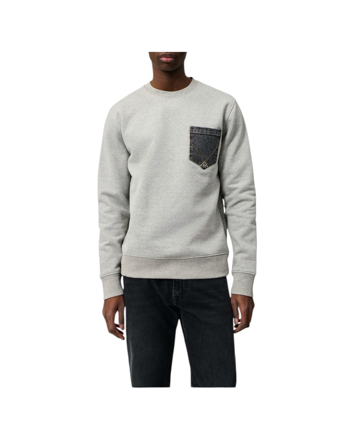 Felpa pocket girocollo Washed Grey CREW POCKET DENIM C0094 ROY ROGER'S 