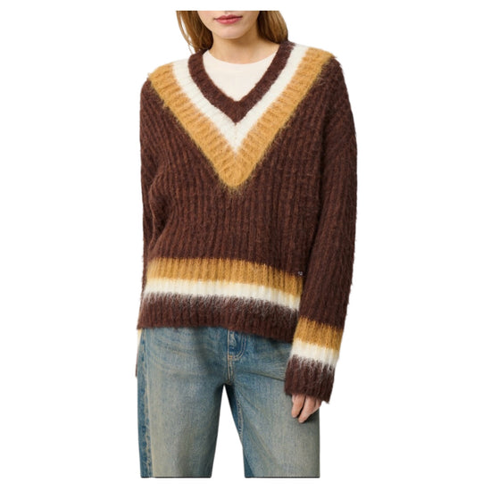 Maglia Fluffy con scollo V Brown FUFFLY V NECK C0712 ROY ROGER'S 