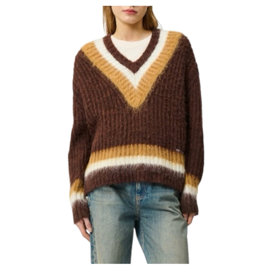 Maglia Fluffy con scollo V Brown FUFFLY V NECK C0712 ROY ROGER'S 