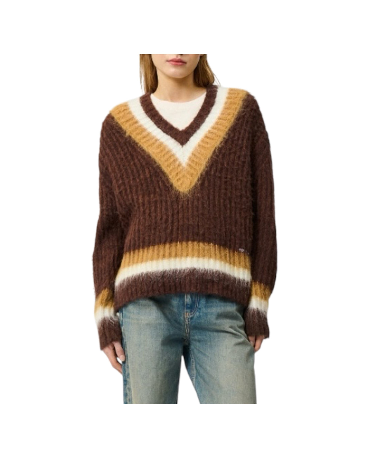 Maglia Fluffy con scollo V Brown FUFFLY V NECK C0712 ROY ROGER'S 
