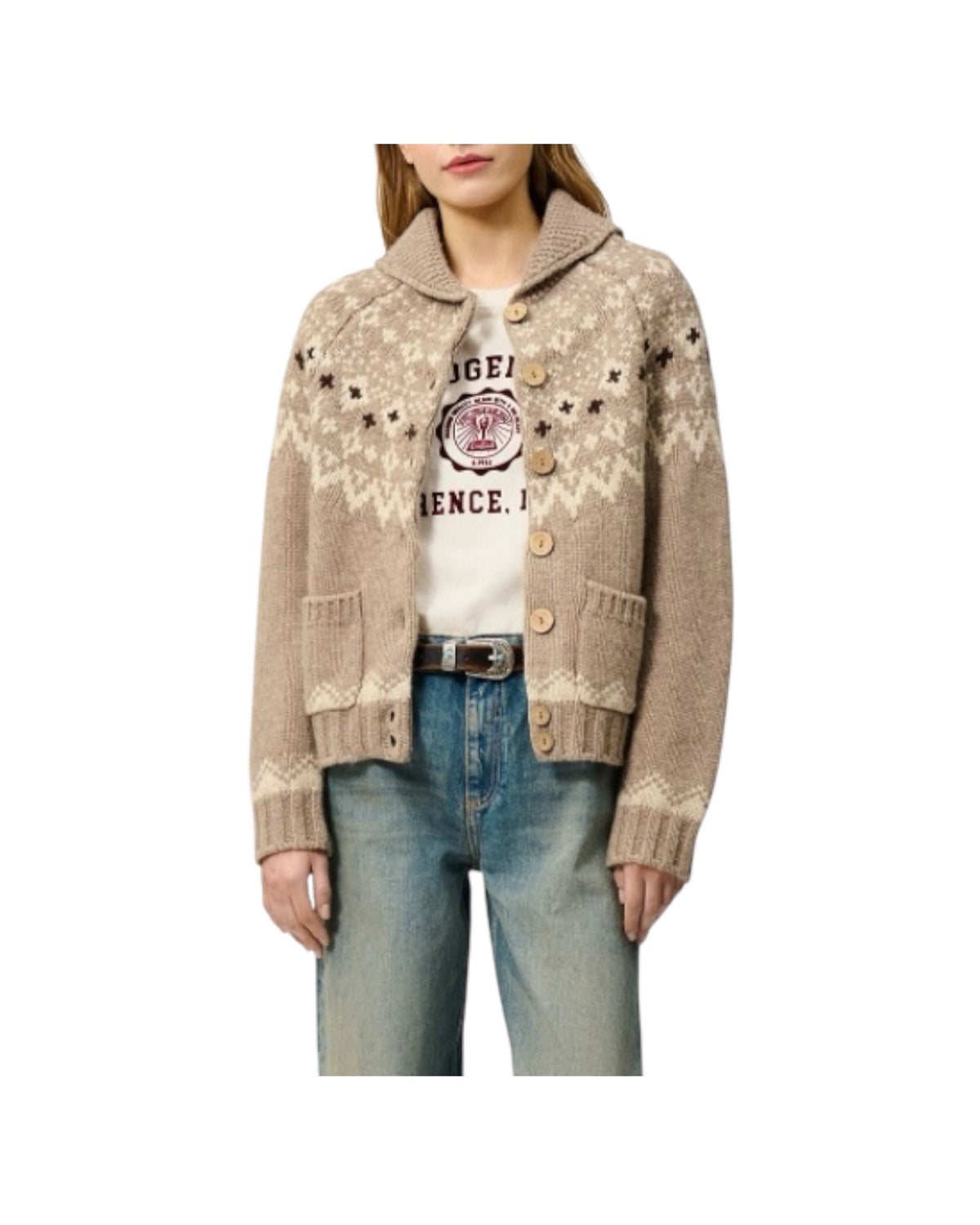Cardigan Norway in lana Taupe NORWAY CARDIGAN OLD GLORY C0010 ROY ROGER'S 