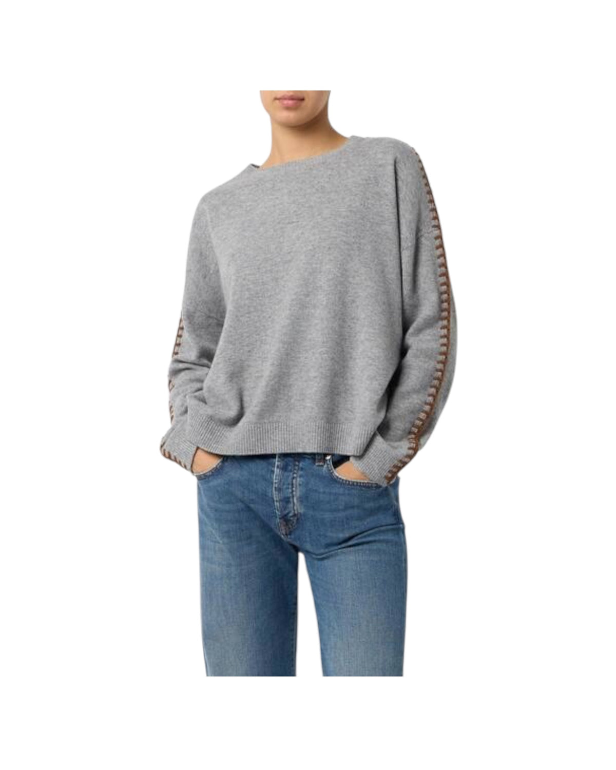 Maglia girocollo in lana Grey mix SADDLE CREW NECK C0734 ROY ROGER'S 