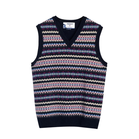 Gilet in lana Shetland Navy Fancy Jacquard STOW A0A SEBAGO 