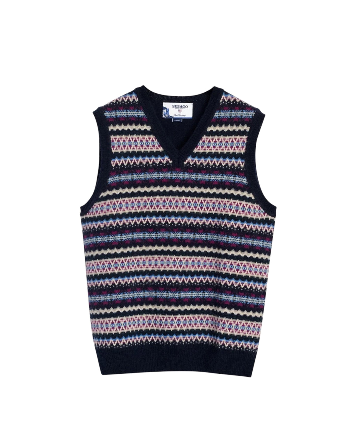 Gilet in lana Shetland Navy Fancy Jacquard STOW A0A SEBAGO 