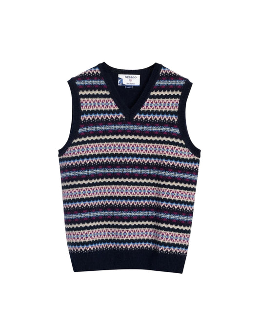Gilet in lana Shetland Navy Fancy Jacquard STOW A0A SEBAGO 