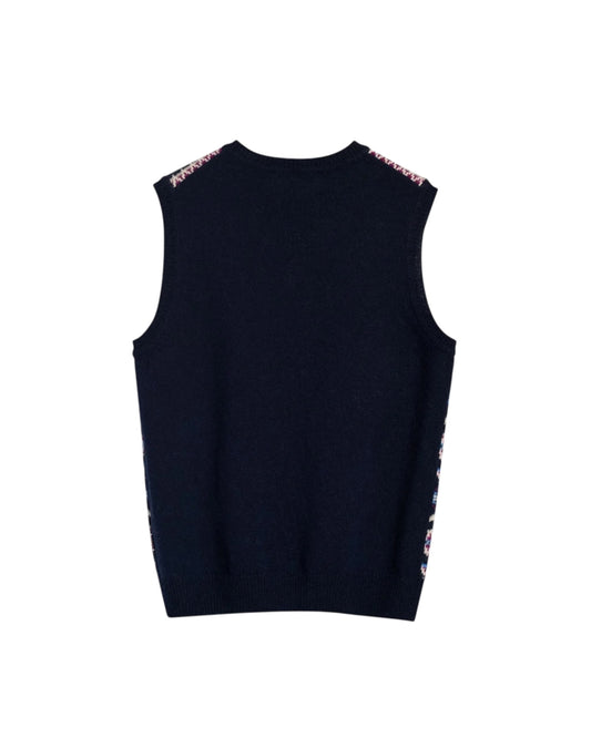 Gilet in lana Shetland Navy Fancy Jacquard STOW A0A SEBAGO 