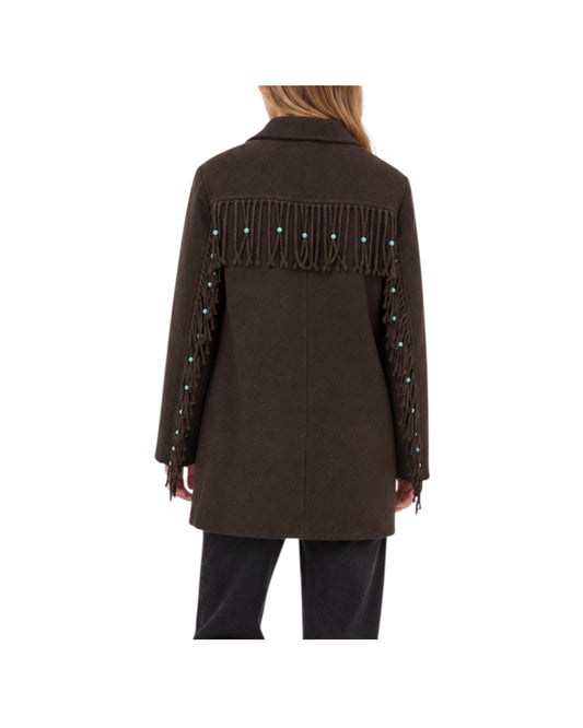 Cappotto corto con frange Brown FW26 147 BROWN SINCE'RE PARIS 