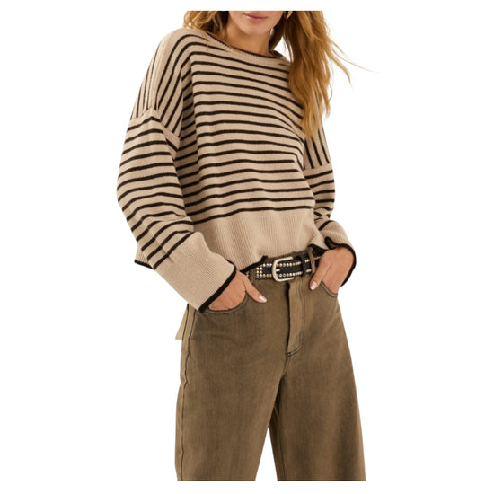 Maglia a righe Beige e cioccolato S40B0057 BEIGE E CIOCCOLATO SOUVENIR 