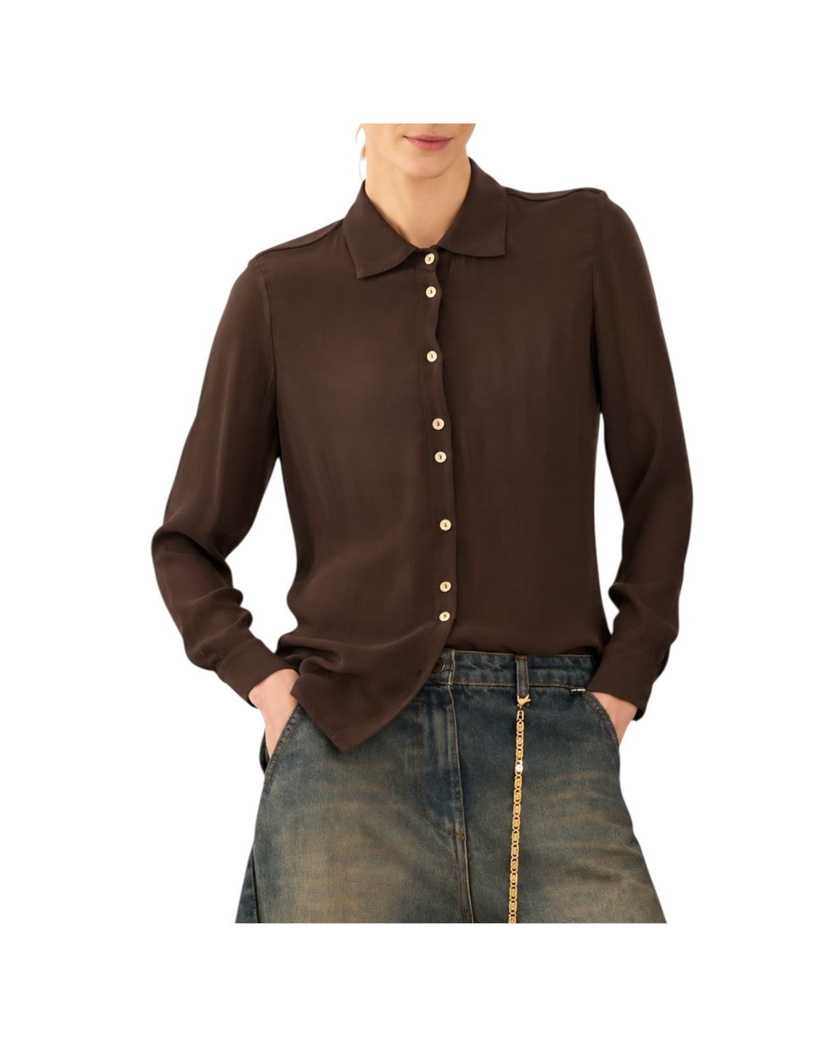 Camicia in viscosa Fondente W40F0026 FONDENTE SOUVENIR 
