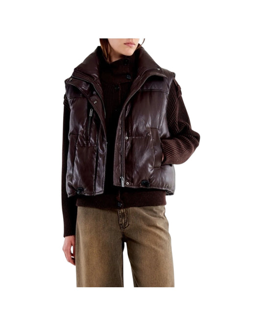 Gilet piuminio in ecopelle Fondente TAC0071 FONDENTE VICOLO 