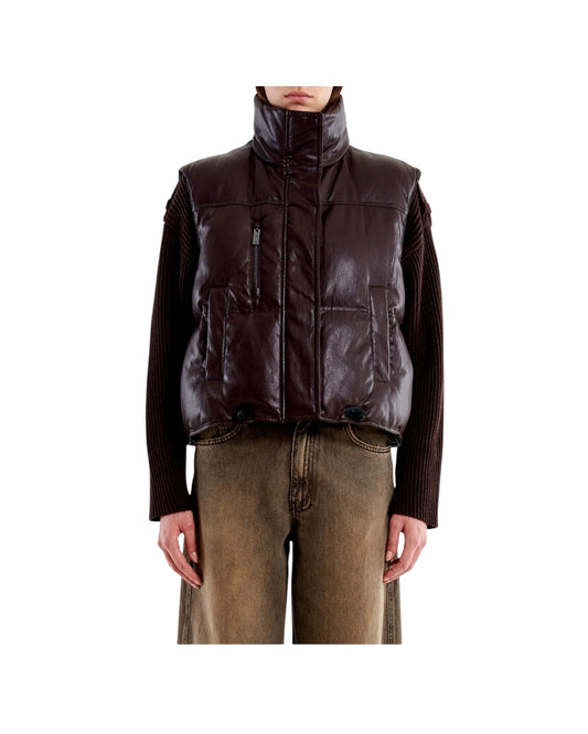 Gilet piuminio in ecopelle Fondente TAC0071 FONDENTE VICOLO 