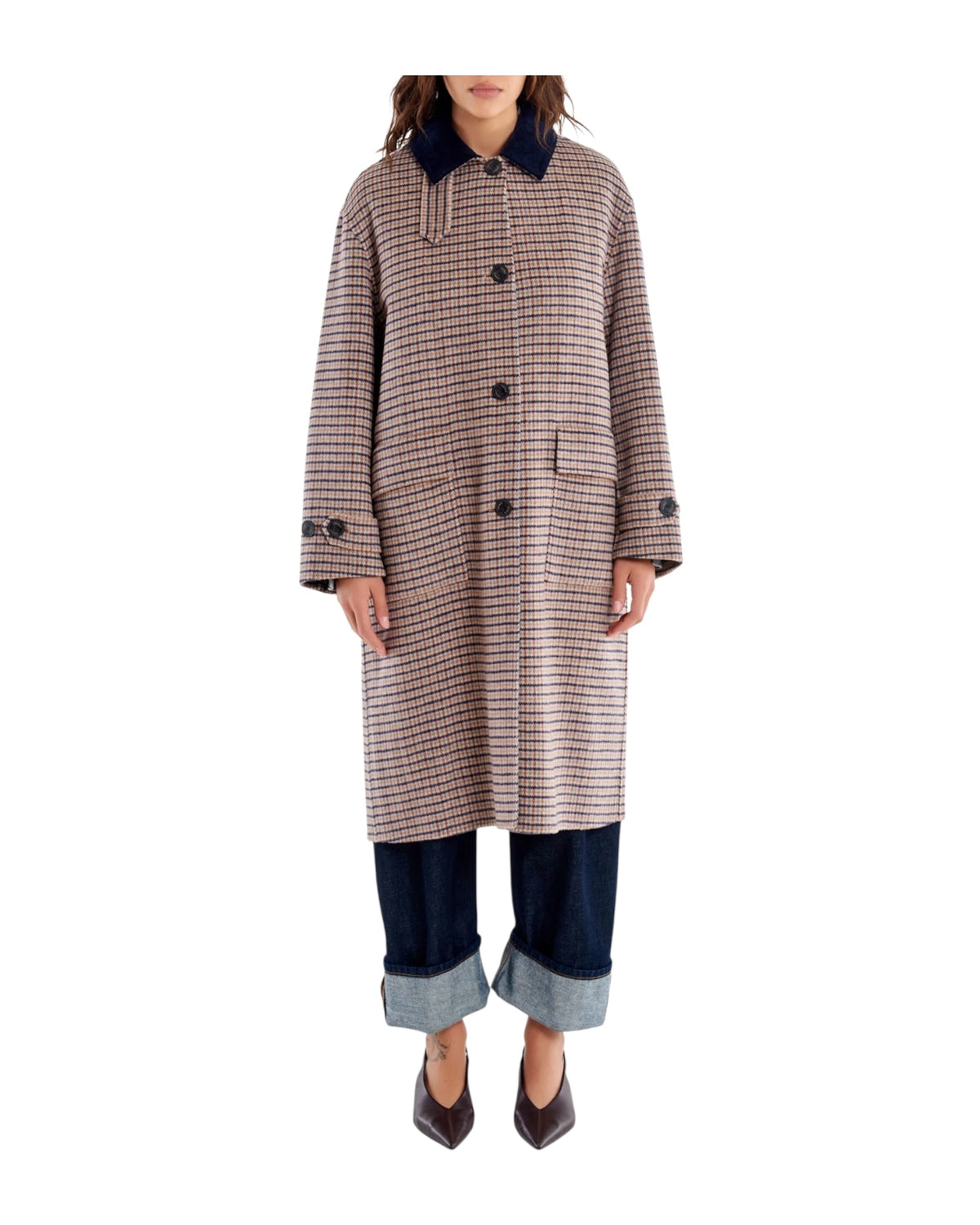 Cappotto lungo a quadri Fondente TAC0173 FONDENTE VICOLO 