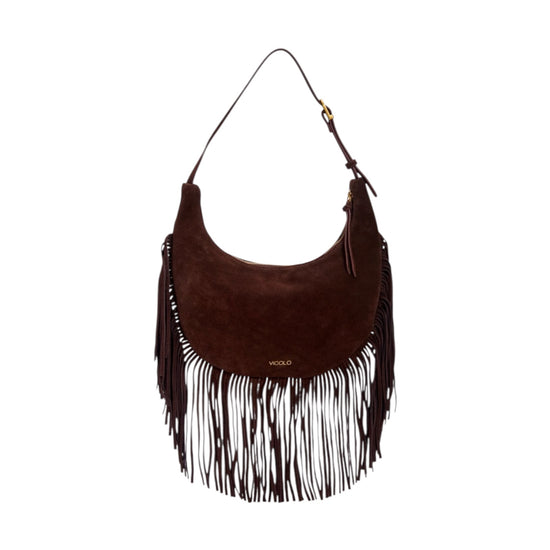 Borsa mezza luna con frange Moka XAC0025 MOKA VICOLO 