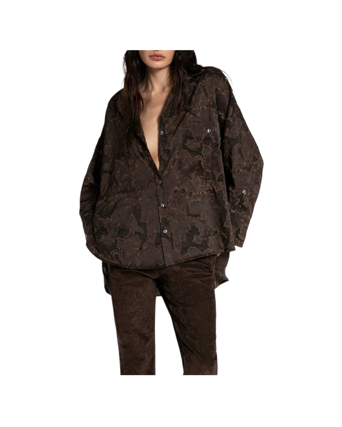 Camicia Jacquard Marrone 26WSD55 370 81 WHITESAND 