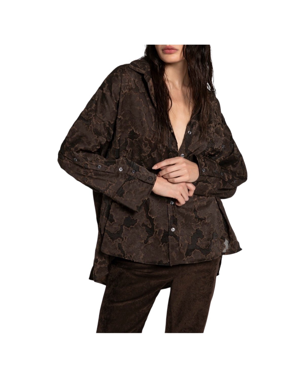 Camicia Jacquard Marrone 26WSD55 370 81 WHITESAND 