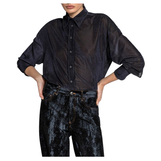 Camicia in velluto trasparente Blu 26WSD55 376 037 WHITESAND 