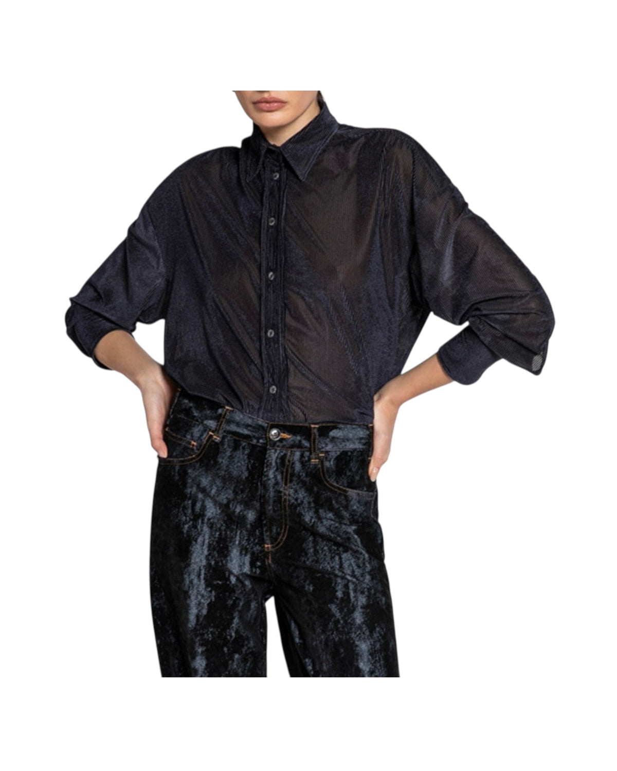 Camicia in velluto trasparente Blu 26WSD55 376 037 WHITESAND 