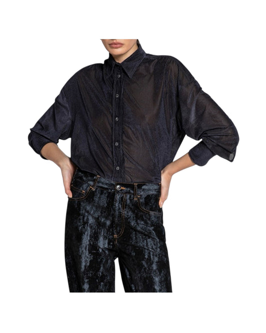 Camicia in velluto trasparente Blu 26WSD55 376 037 WHITESAND 