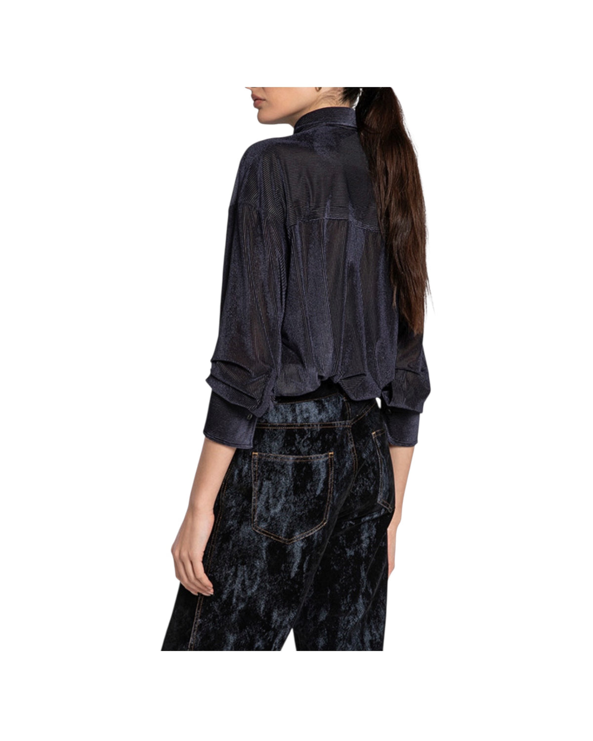 Camicia in velluto trasparente Blu 26WSD55 376 037 WHITESAND 