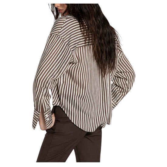 Camicia misto viscosa a righe Marroni 26WSD55 501 81 WHITESAND 