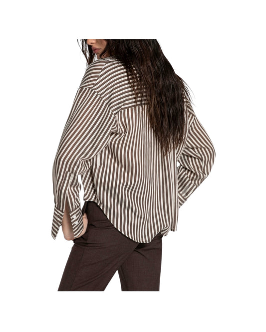 Camicia misto viscosa a righe Marroni 26WSD55 501 81 WHITESAND 