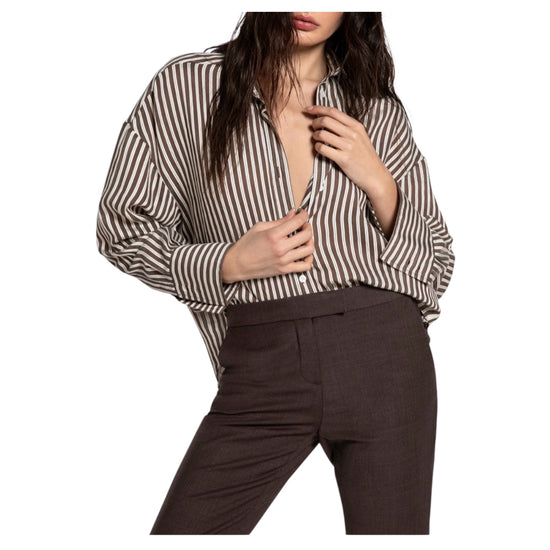 Camicia misto viscosa a righe Marroni 26WSD55 501 81 WHITESAND 