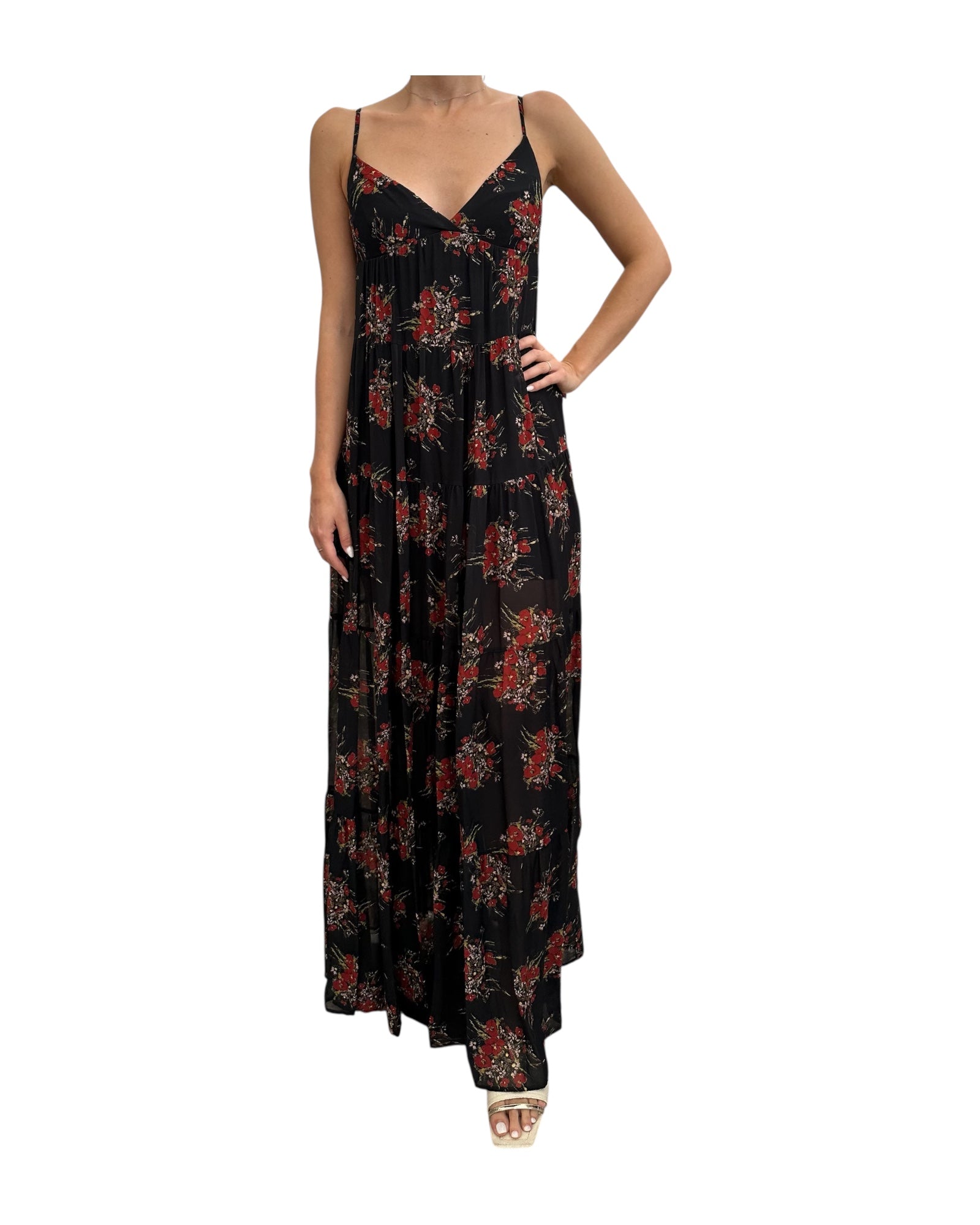 Abito lungo a balze Nero floreale 185209 02086 Aniye by 
