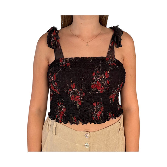 Top corto con fantasia floreale nero 185299 02086 Aniye by 