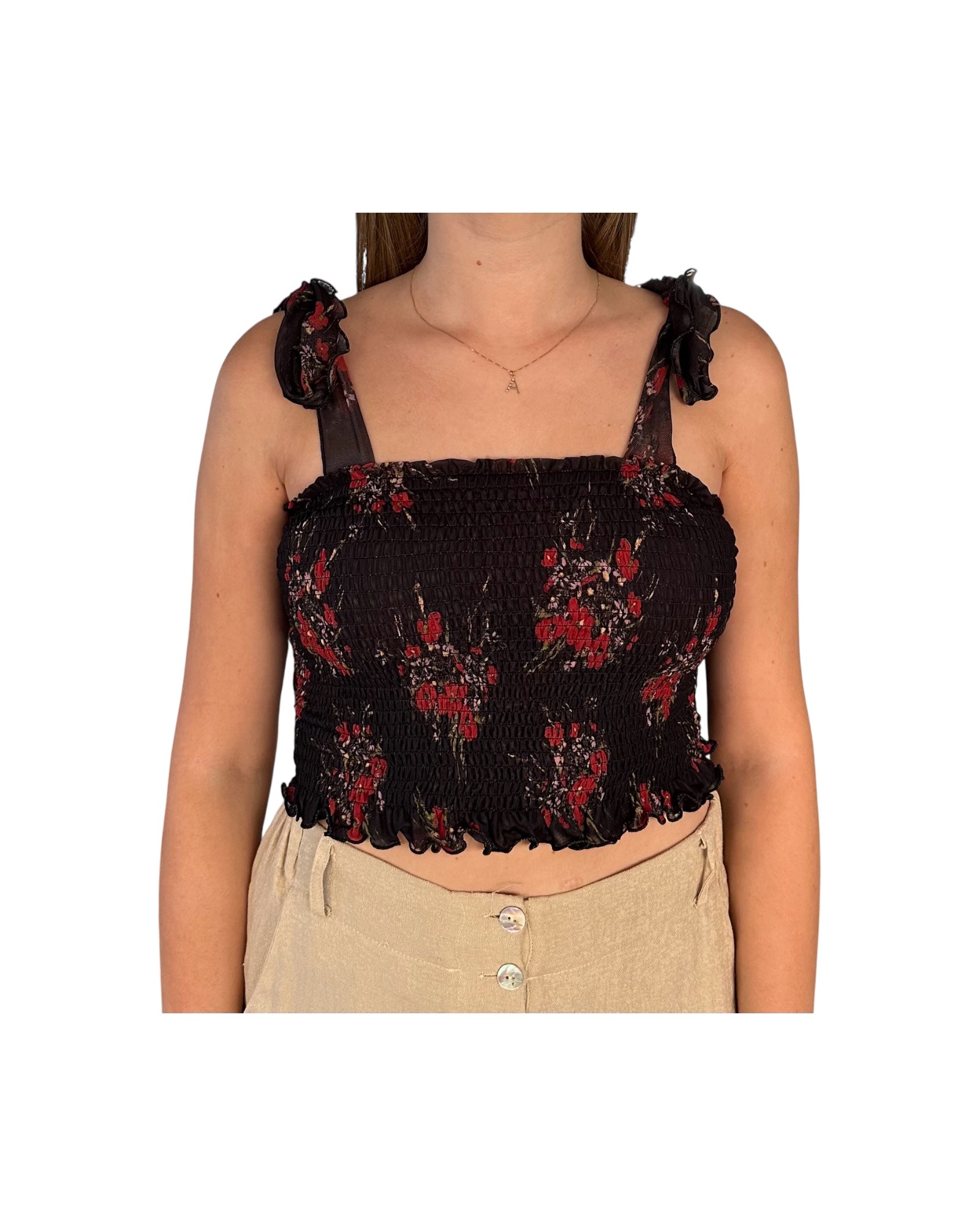 Top corto con fantasia floreale nero 185299 02086 Aniye by 
