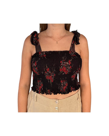 Top corto con fantasia floreale nero 185299 02086 Aniye by 