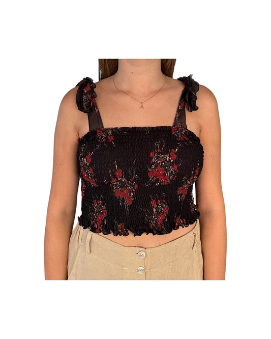 Top corto con fantasia floreale nero 185299 02086 Aniye by 