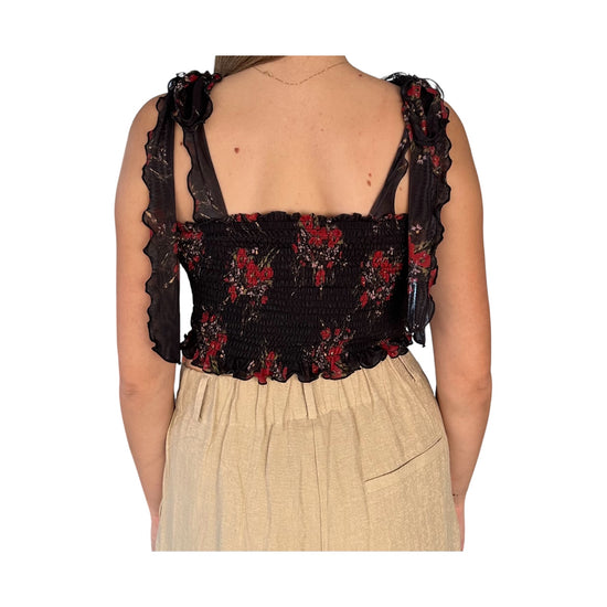 Top corto con fantasia floreale nero 185299 02086 Aniye by 