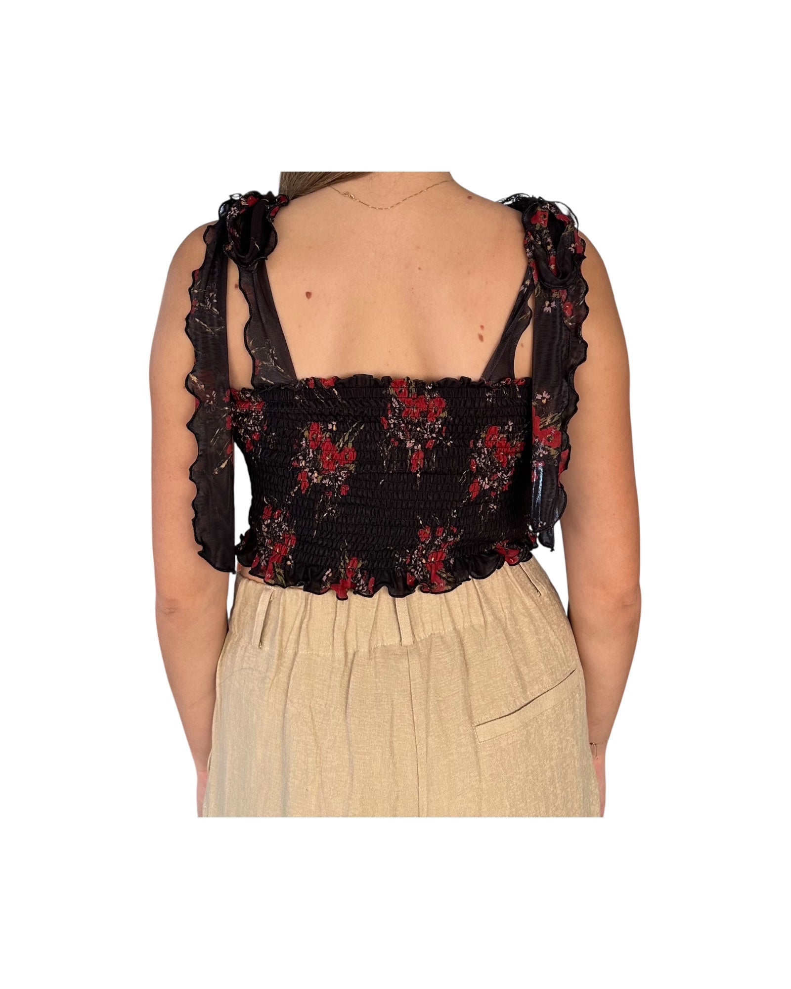 Top corto con fantasia floreale nero 185299 02086 Aniye by 