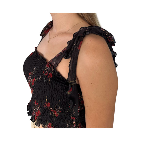 Top corto con fantasia floreale nero 185299 02086 Aniye by 