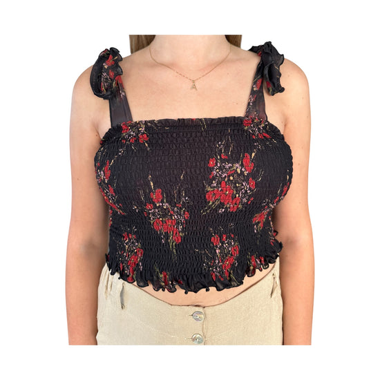 Top corto con fantasia floreale nero 185299 02086 Aniye by 