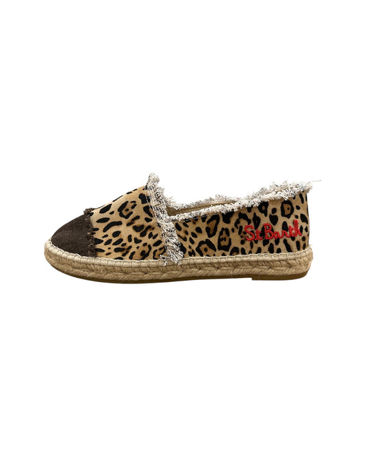 Espadrillas in canvas stampa animalier con ricamo MOGAN SAND LEOPARD 11 MC2 SAINT BARTH 