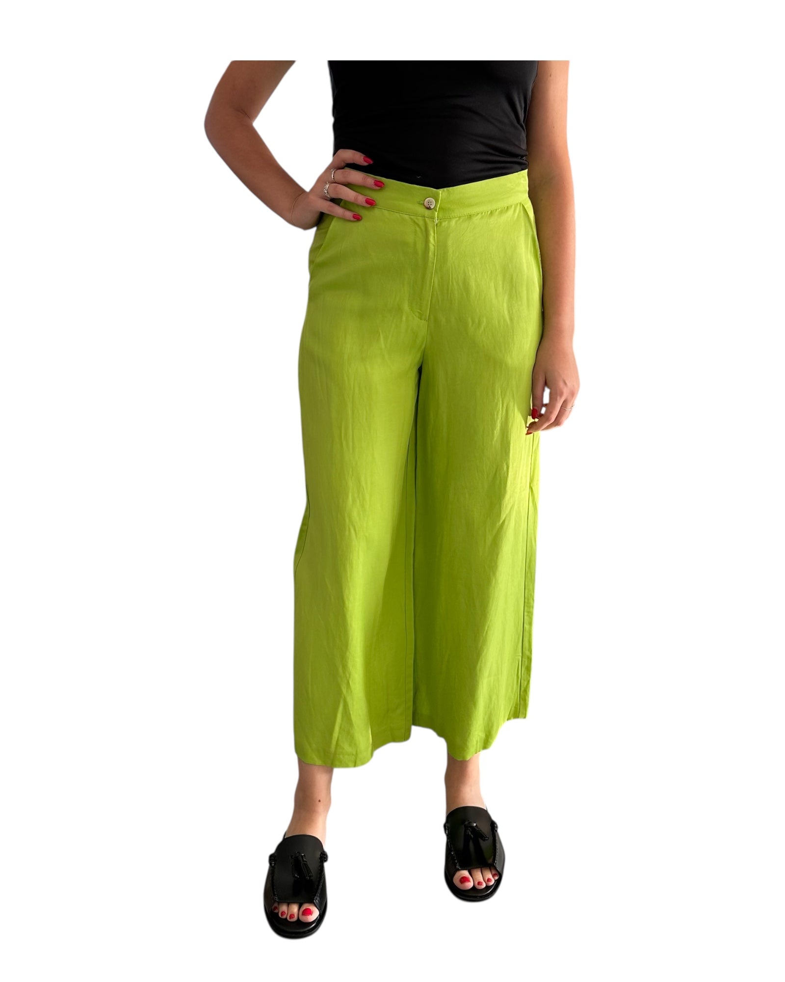 Pantalone a palazzo Lime PANTALONE LINO/VISCOSA LIME SUSAN DI 