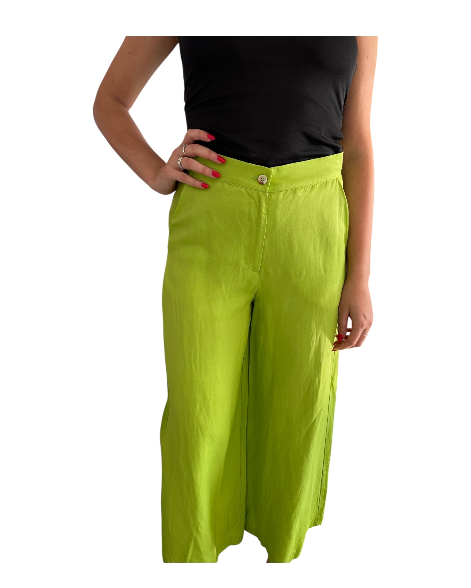 Pantalone a palazzo Lime PANTALONE LINO/VISCOSA LIME SUSAN DI 