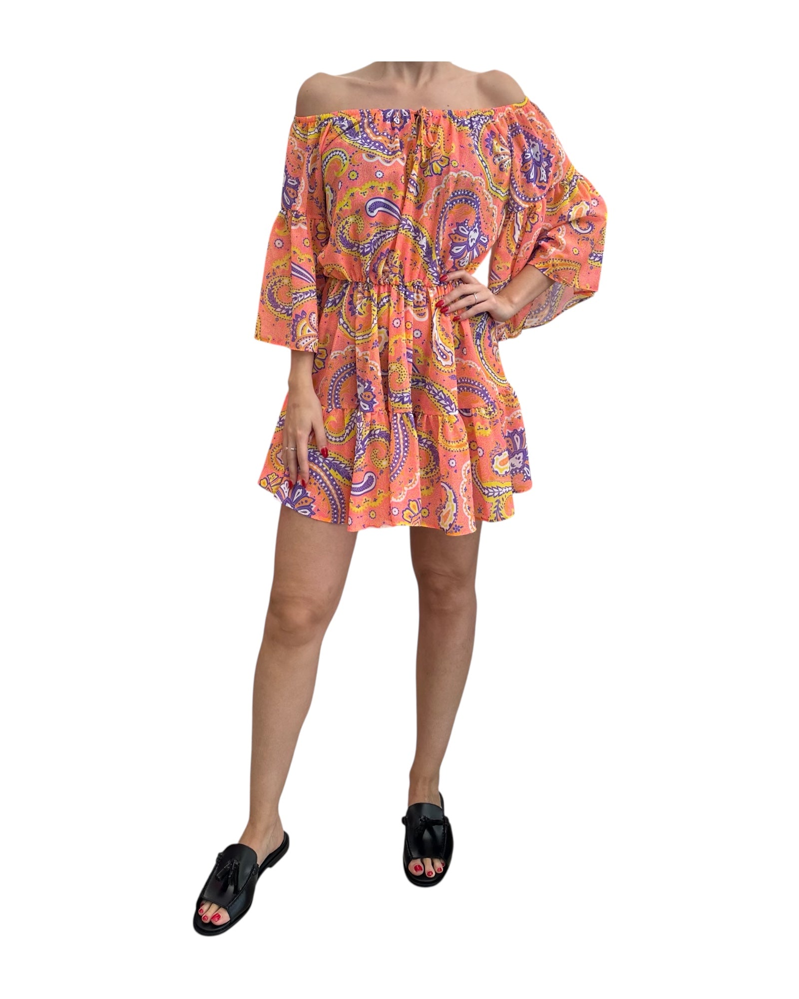 Vestito corto con volant Multicolor Arancio FK24-1368X11 UNICA F**K 