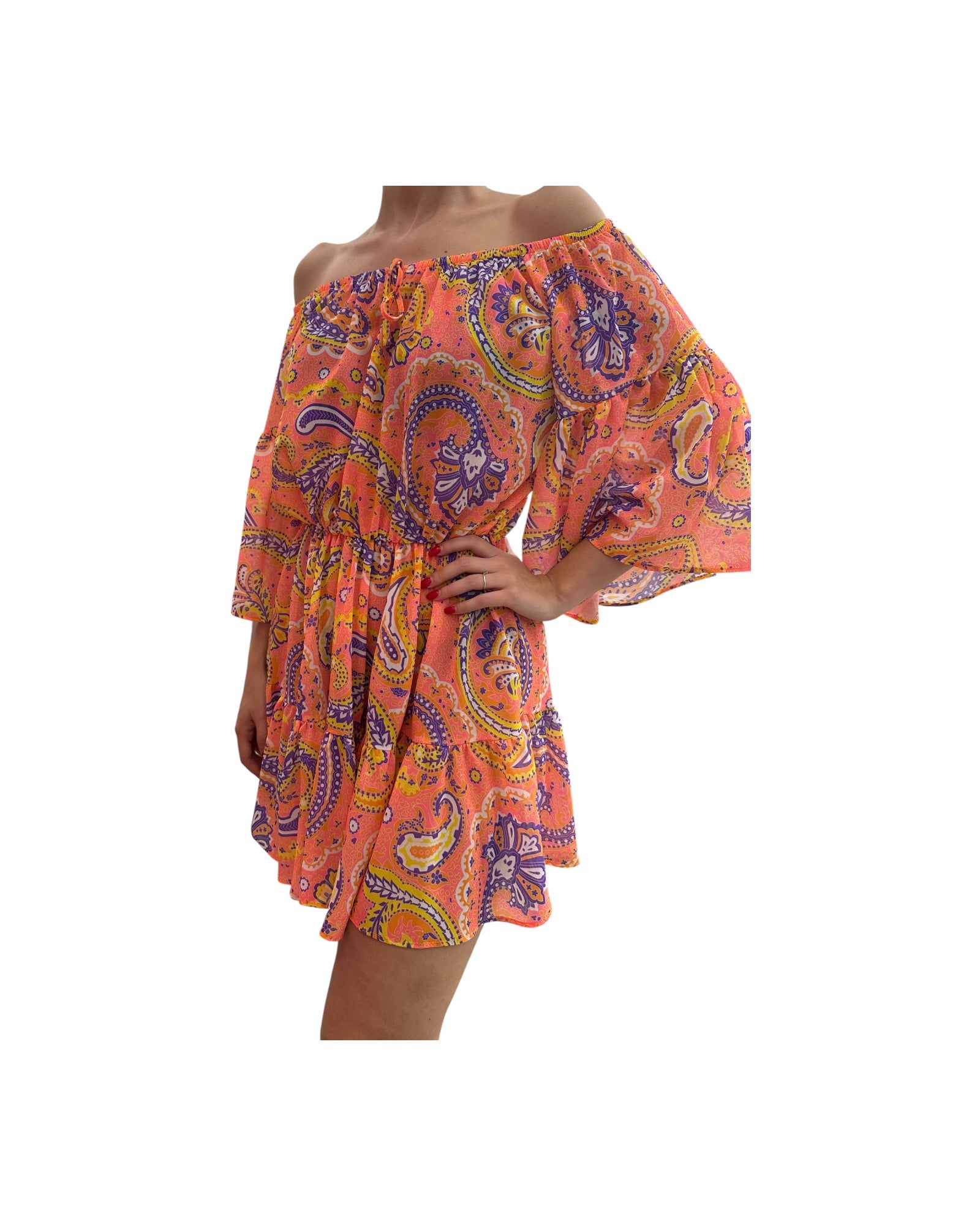 Vestito corto con volant Multicolor Arancio FK24-1368X11 UNICA F**K 