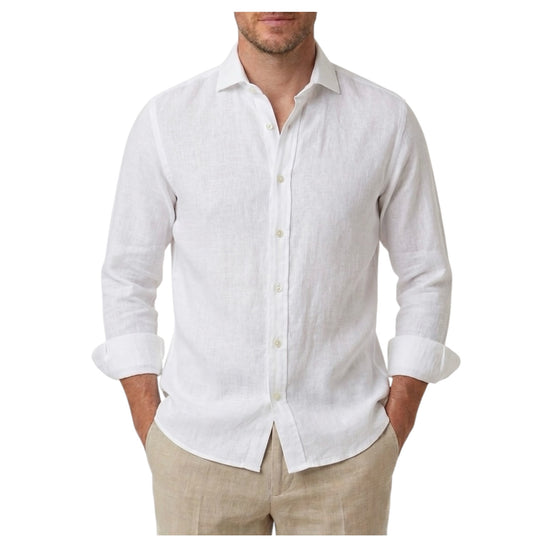 Camicia Simo uomo in lino Bianco B050 1 BASTONCINO 