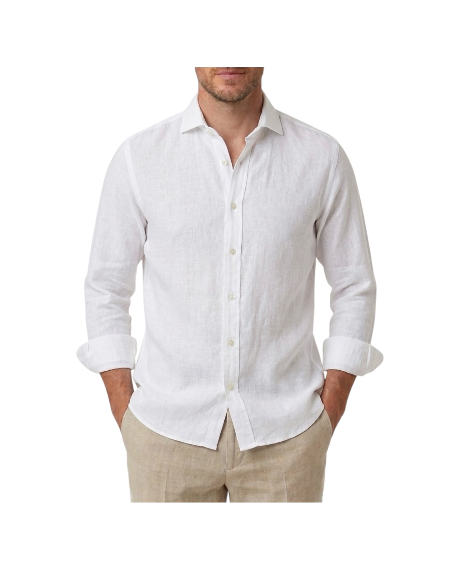 Camicia Simo uomo in lino Bianco B050 1 BASTONCINO 