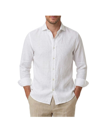 Camicia Simo uomo in lino Bianco B050 1 BASTONCINO 